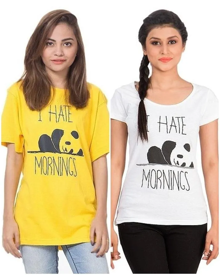 Pack of 2 - Yellow and White Printed T-Shirt For Her