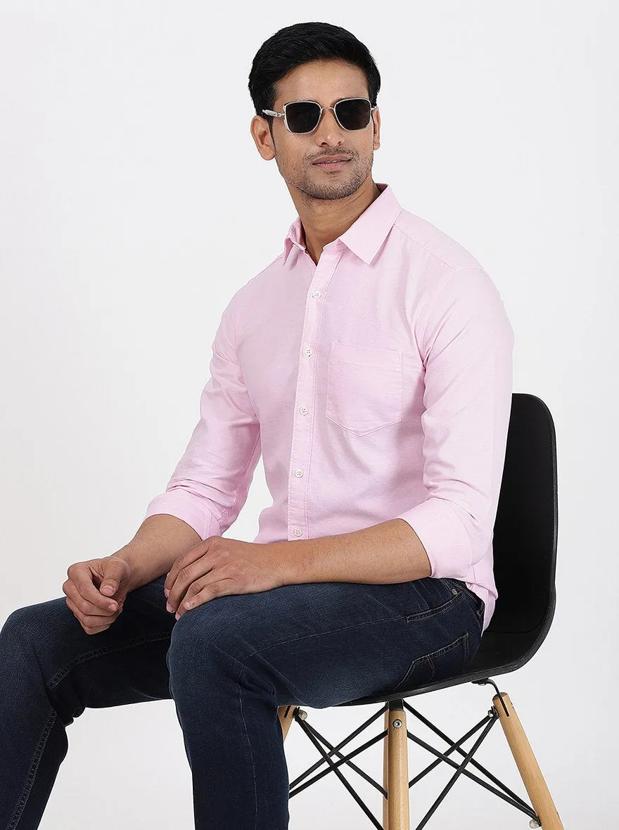 Pink Solid Slim Fit Casual Shirt | Greenfibre