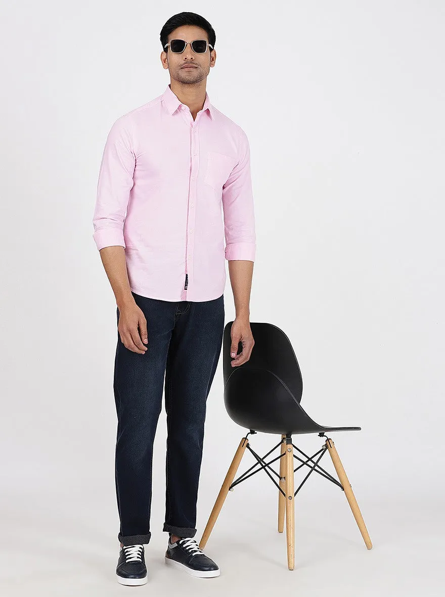 Pink Solid Slim Fit Casual Shirt | Greenfibre
