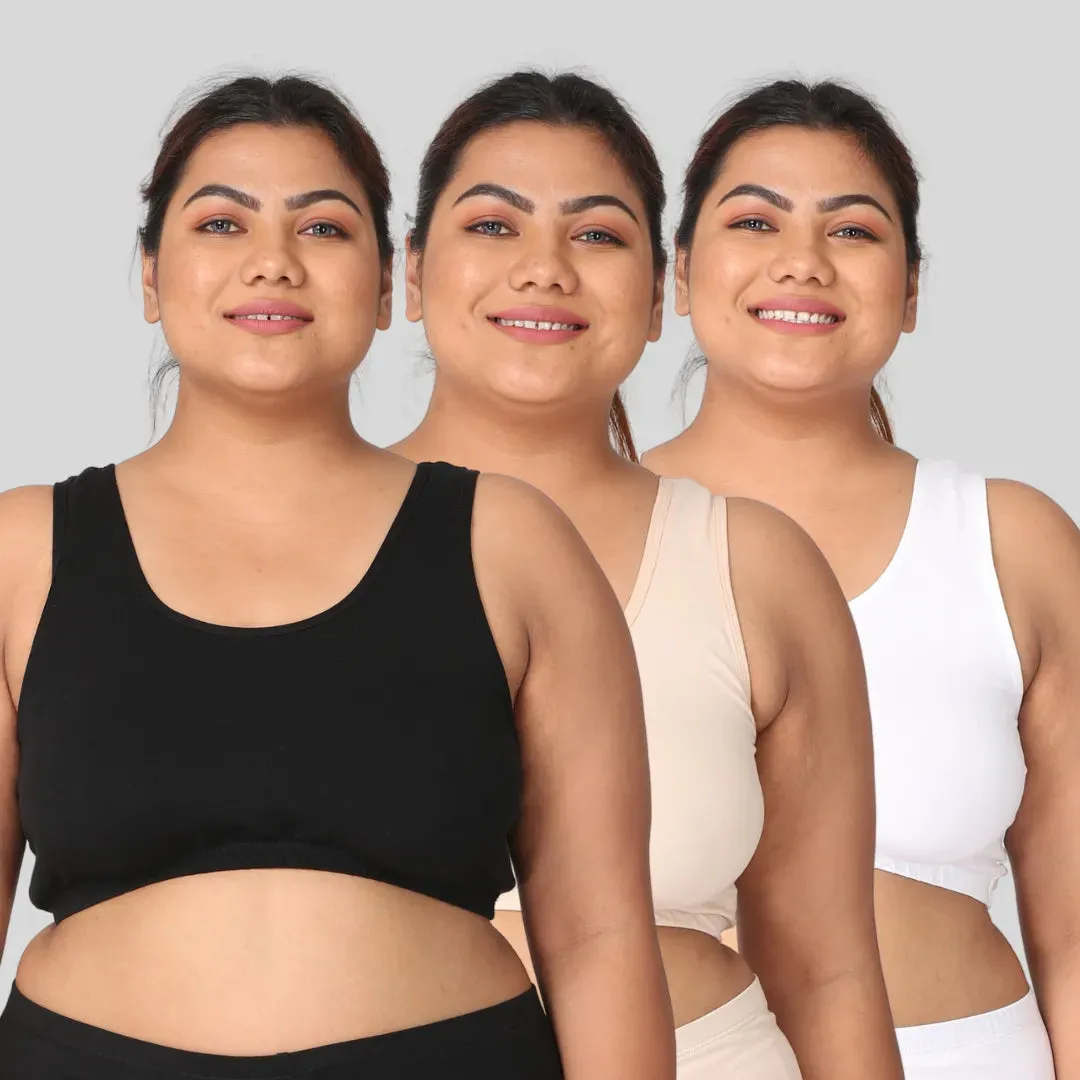Plus Size Night Bra | Plus Size Home Bra | Non Padded | Non Wired | Full Coverage | Racerback | Pack Of 3