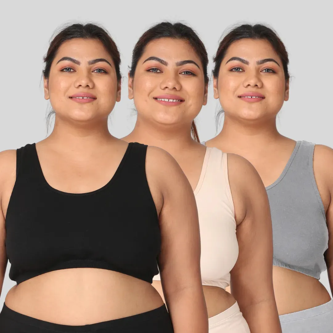 Plus Size Night Bra | Plus Size Home Bra | Non Padded | Non Wired | Full Coverage | Racerback | Pack Of 3