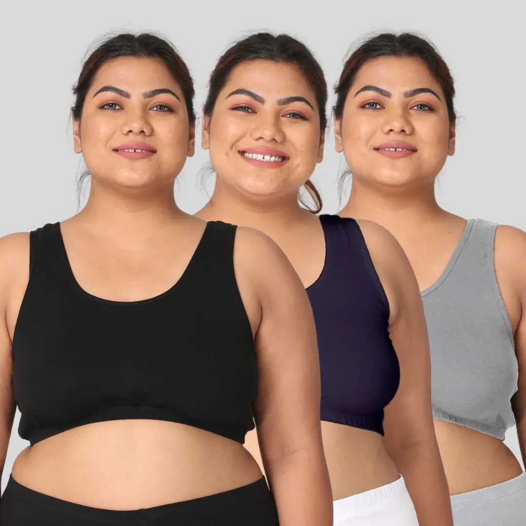 Plus Size Night Bra | Plus Size Home Bra | Non Padded | Non Wired | Full Coverage | Racerback | Pack Of 3