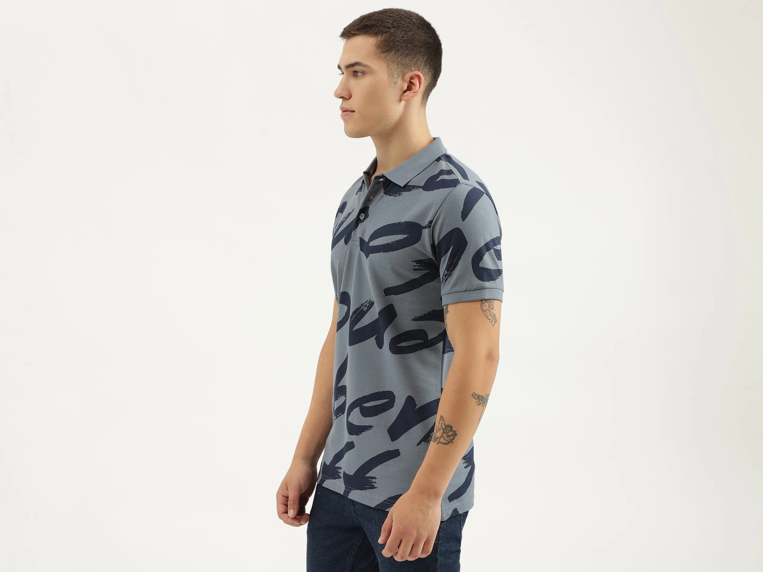 Regular Fit Polo Neck Printed T-shirts