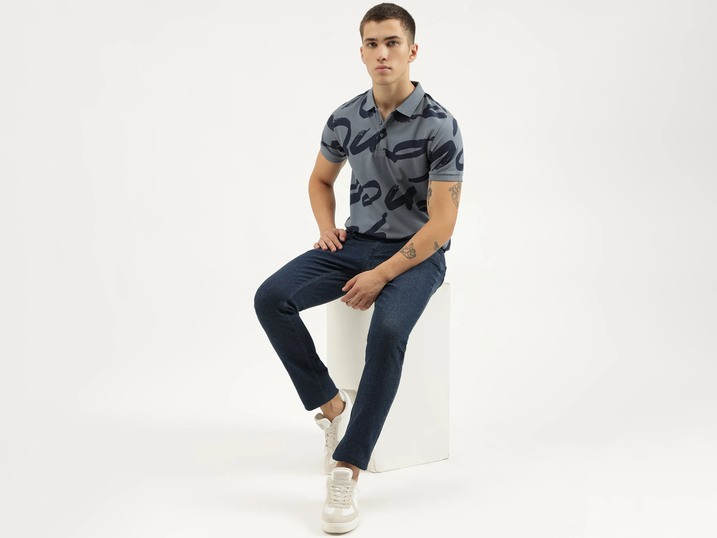 Regular Fit Polo Neck Printed T-shirts