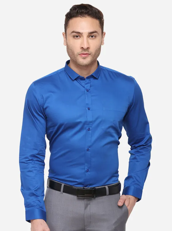 Royal Blue Solid Slim Fit Party Wear Shirt | Greenfibre