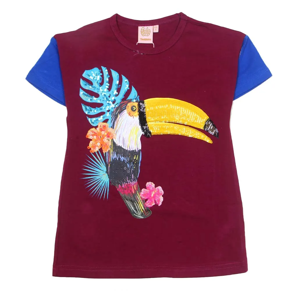 Sequin Bird T-Shirt For Infant Girls - Maroon | Bachaa Party Baby Clothes Girls Tops & T-Shirts