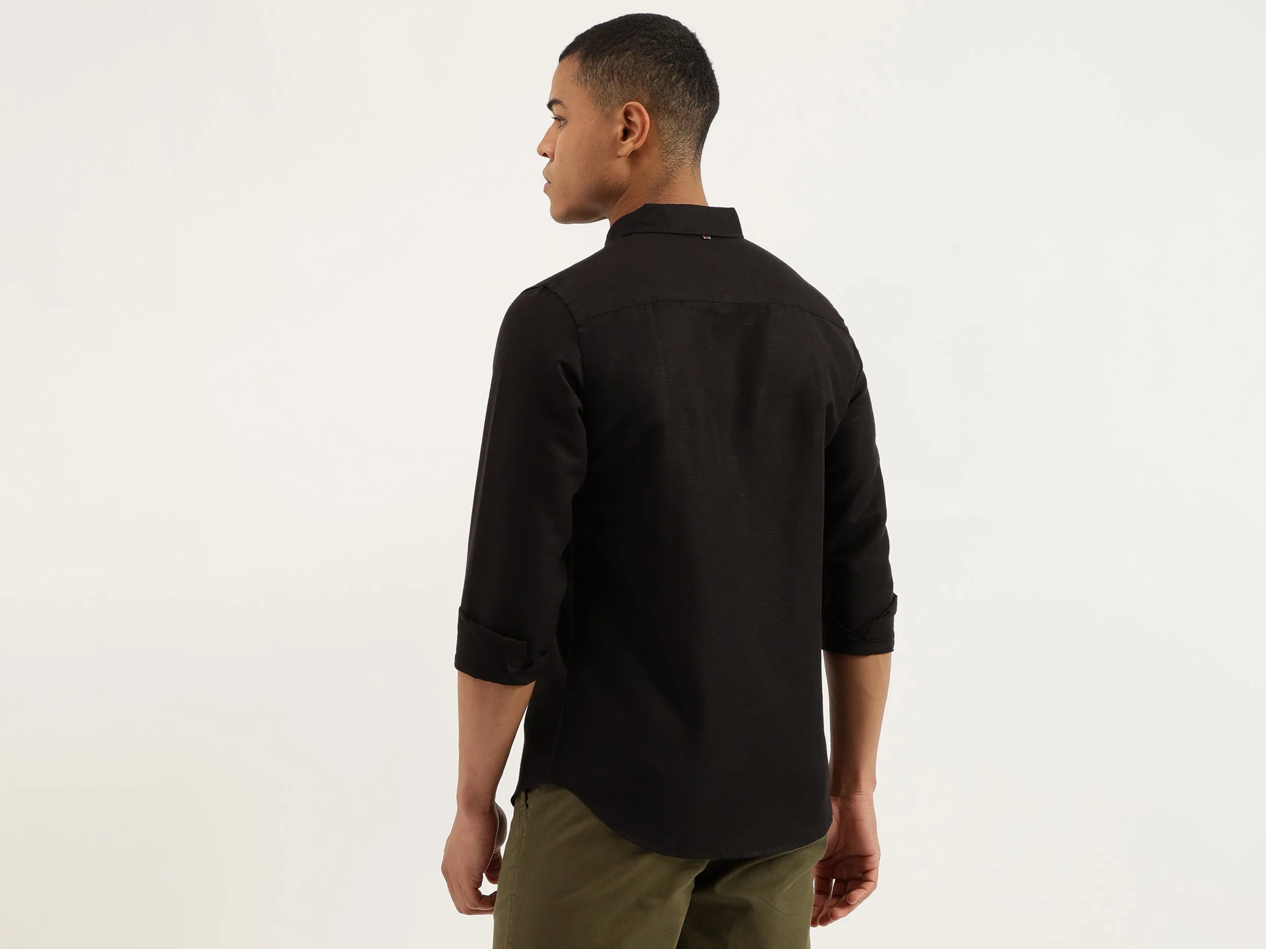 Slim Fit Spread Collar Solid Shirts