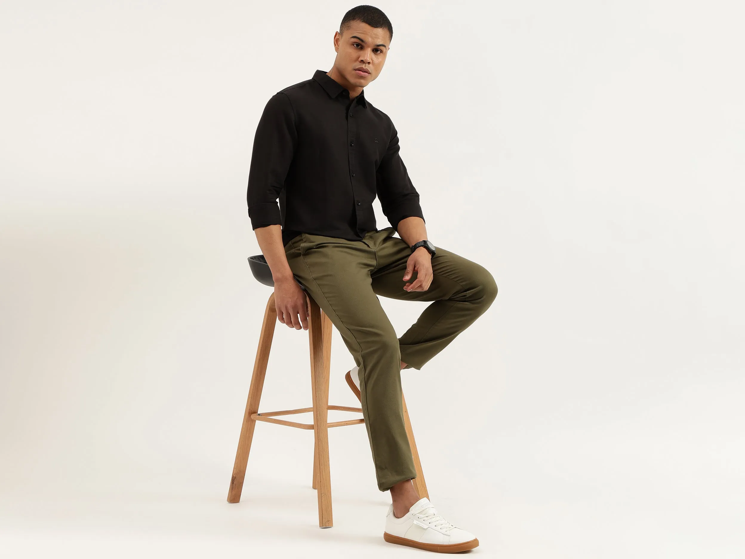 Slim Fit Spread Collar Solid Shirts