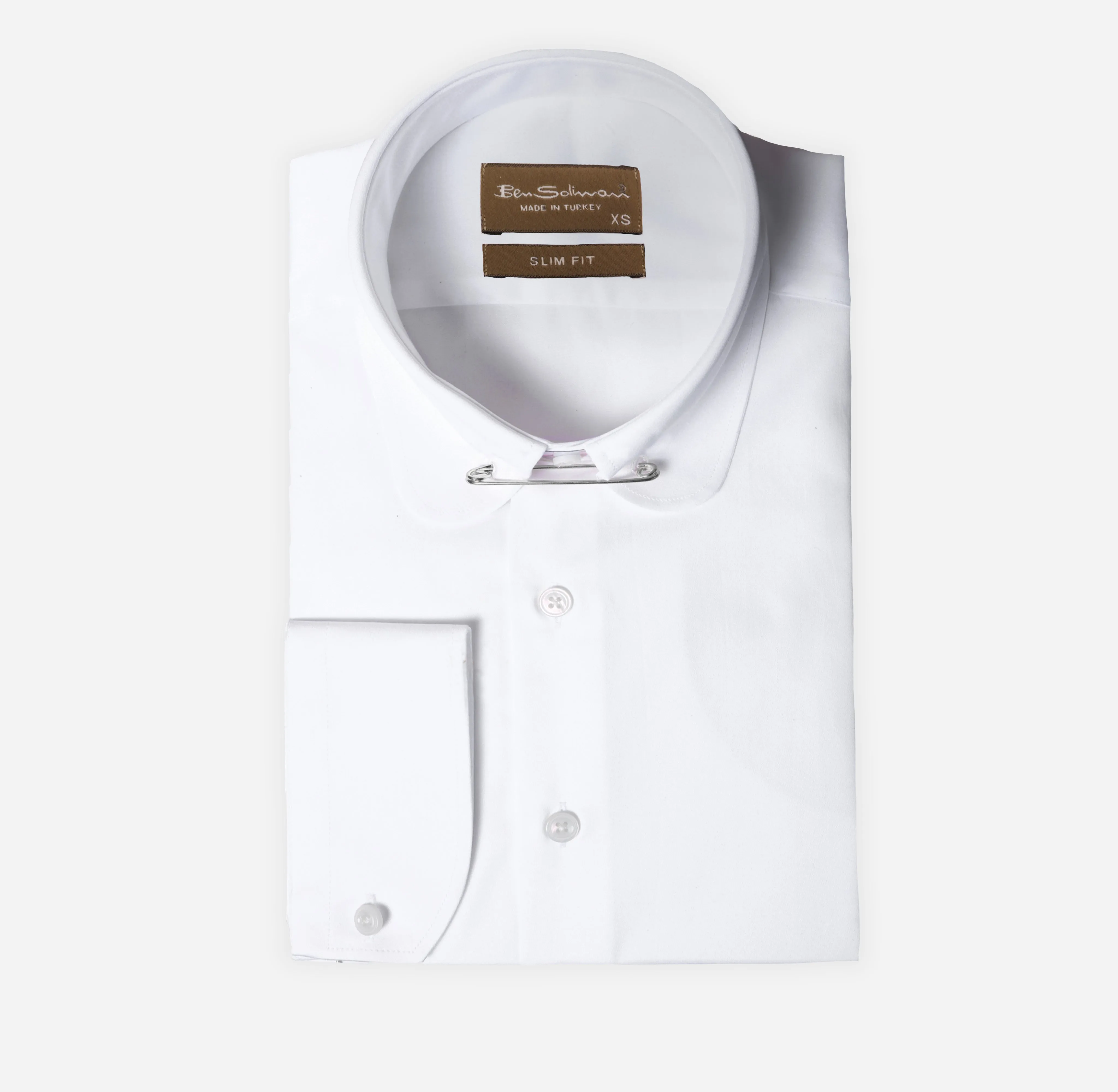 Slim Fit White Cotton Shirt - Pin Colar-Turkish Made