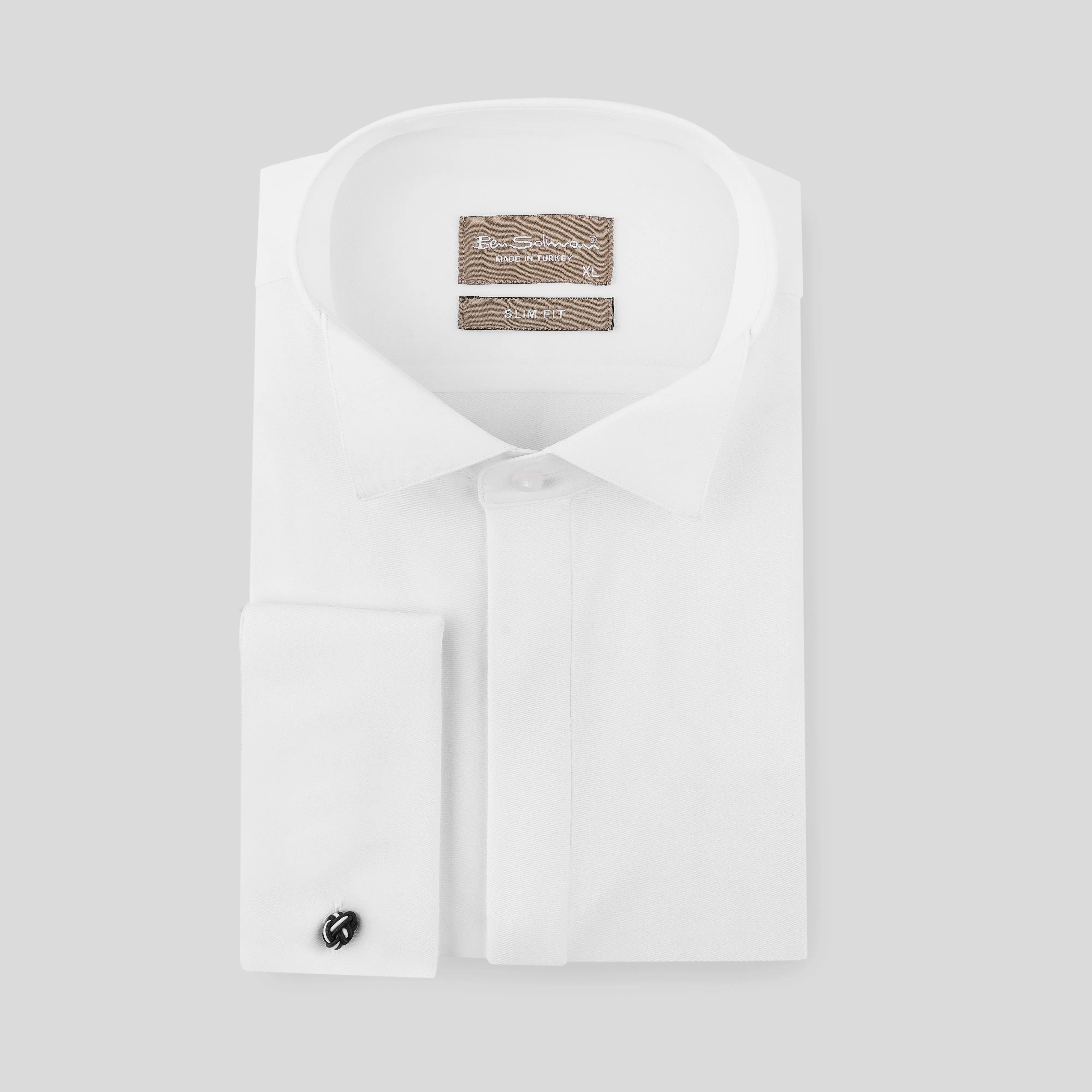 Slim Fit White Hidden Tuxedo Shirt-Turkish Made