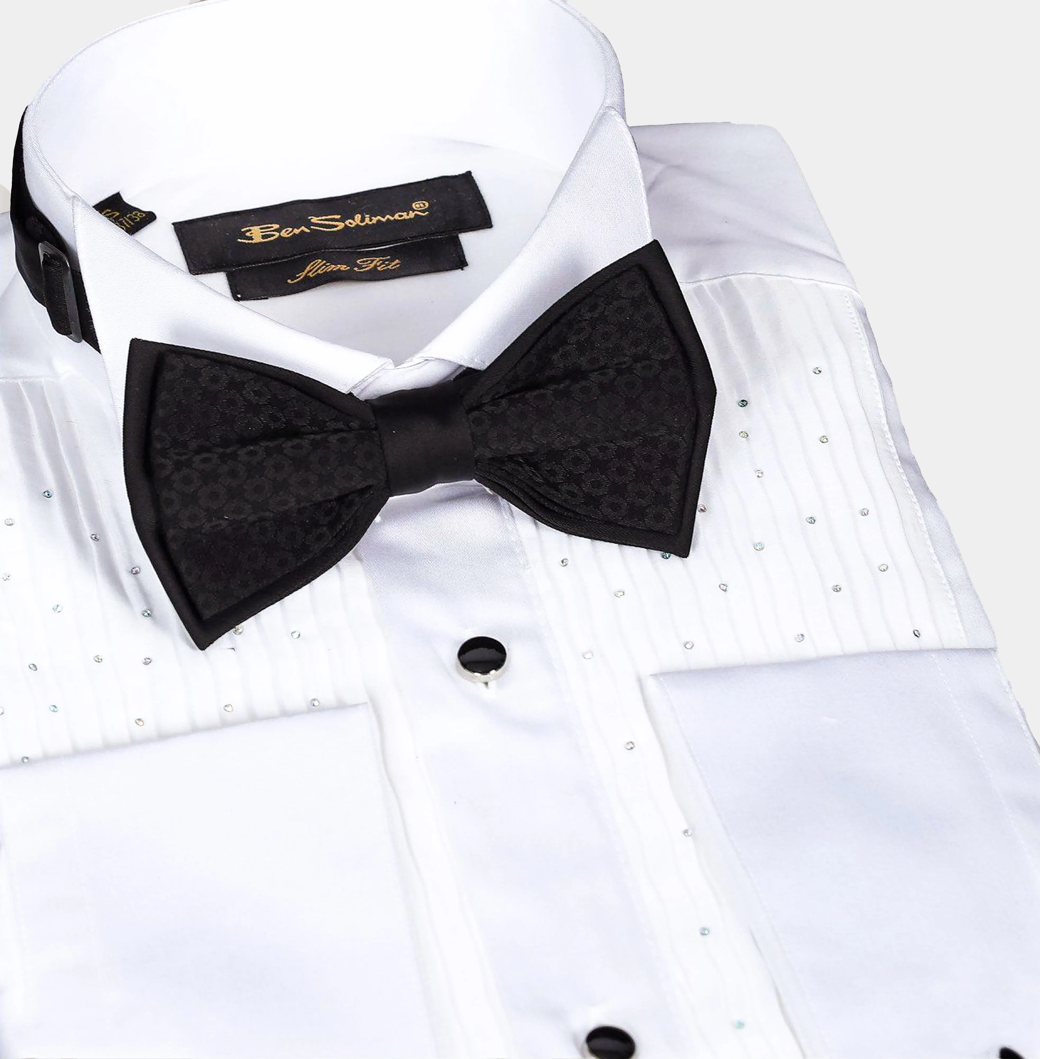 Slim Fit White Pleated Tuxedo Shirt-Turkish Made