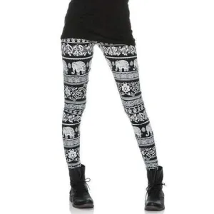 Slimming Elephant Print Skinny Women's Thick Leggings - Black S