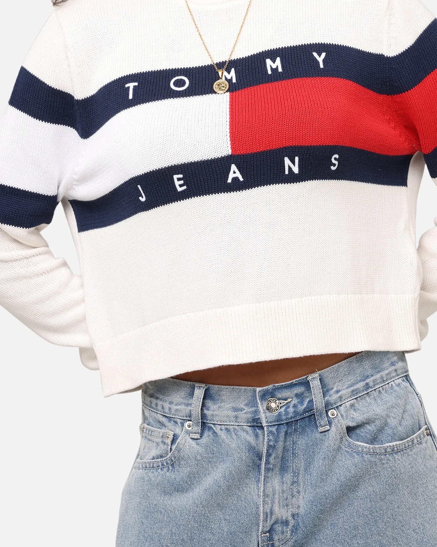 Tommy Jeans Women's Center Flag Sweater Ancient White
