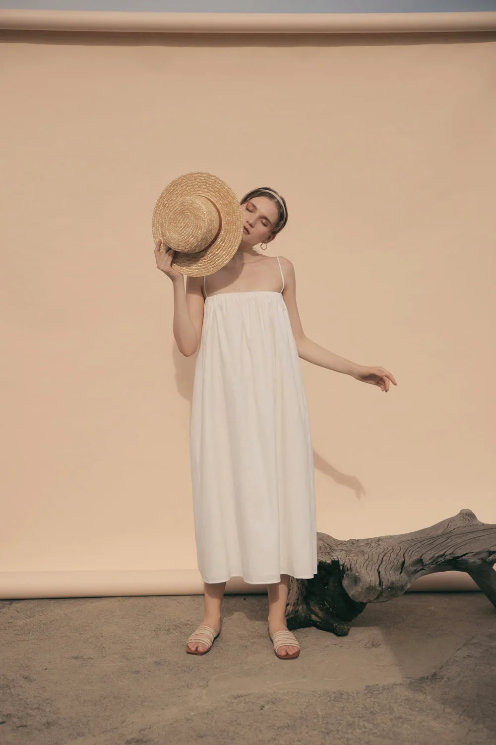 TOULOUSE Linen Slip Dress with Thin Straps (White Linen)