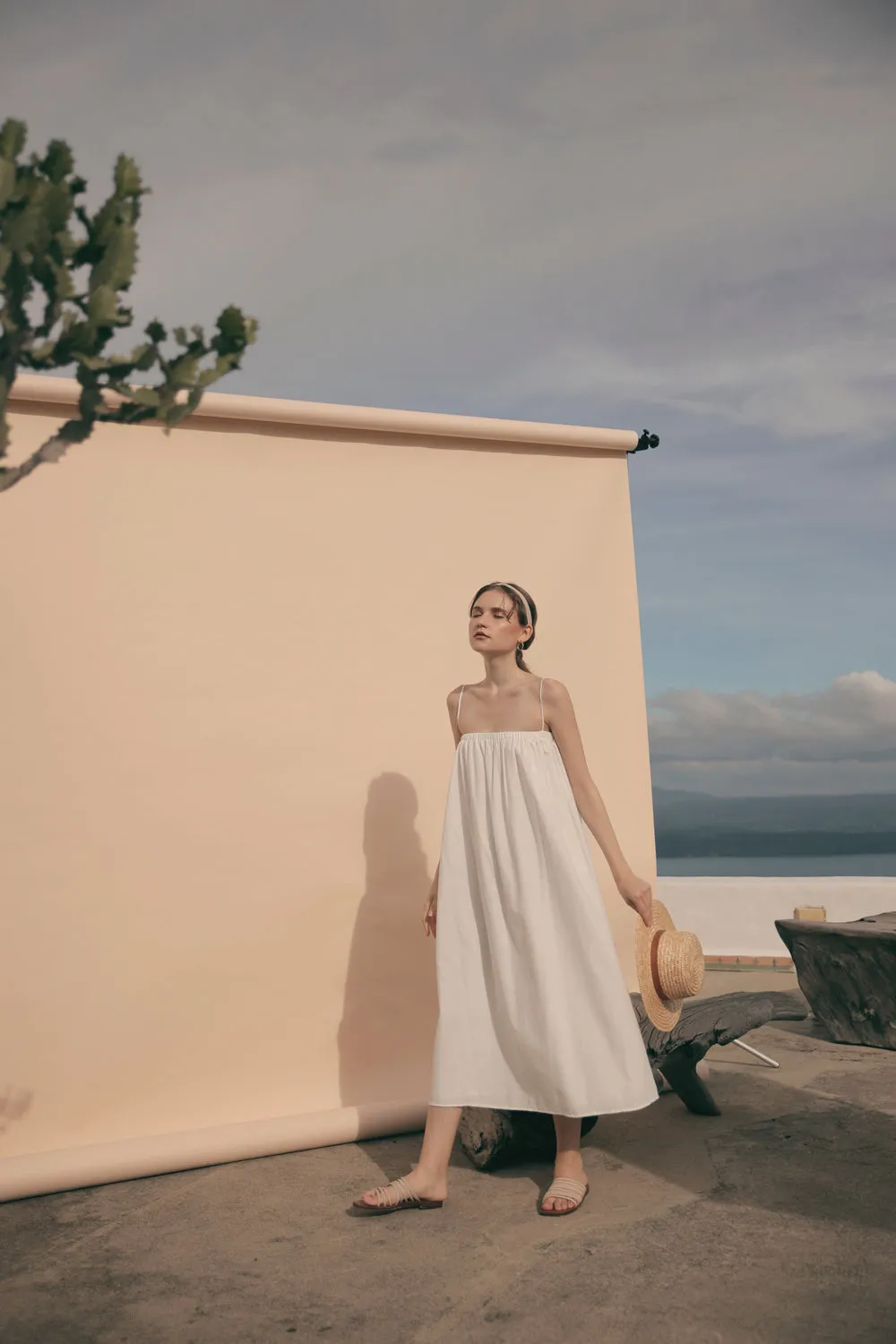 TOULOUSE Linen Slip Dress with Thin Straps (White Linen)