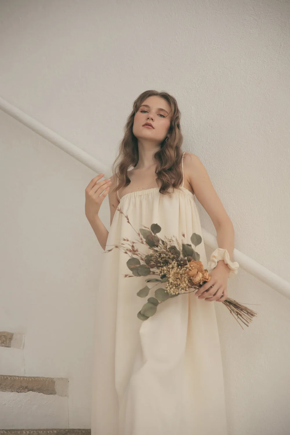 TOULOUSE Silk Slip Dress with Thin Straps (Cream Silk)