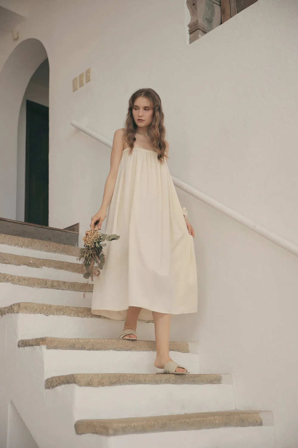TOULOUSE Silk Slip Dress with Thin Straps (Cream Silk)