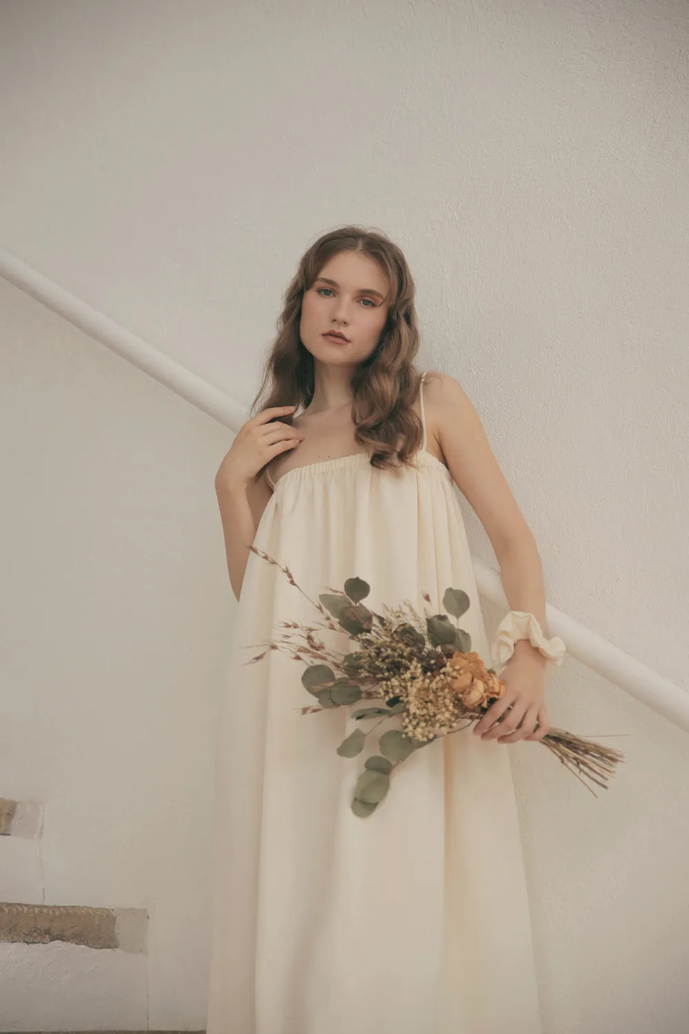 TOULOUSE Silk Slip Dress with Thin Straps (Cream Silk)