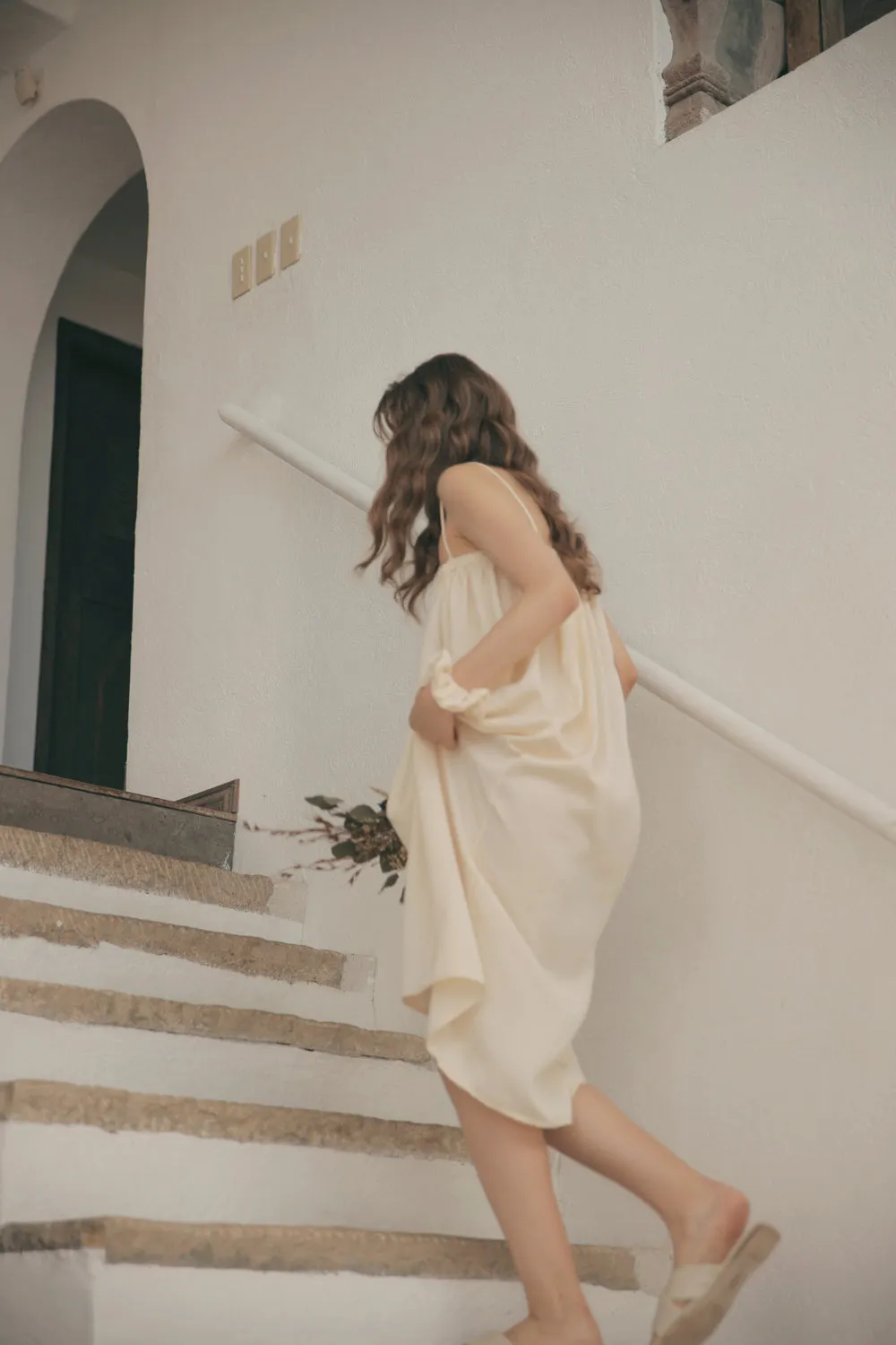TOULOUSE Silk Slip Dress with Thin Straps (Cream Silk)
