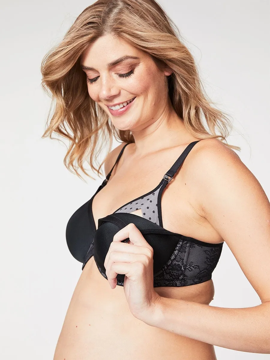 Waffles Moulded Nursing Bra - Black