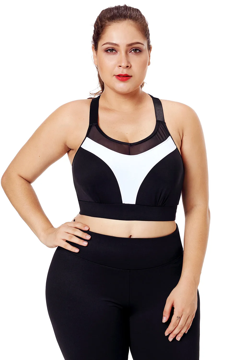 White Accent Mesh Strap Yoga Bra for Women