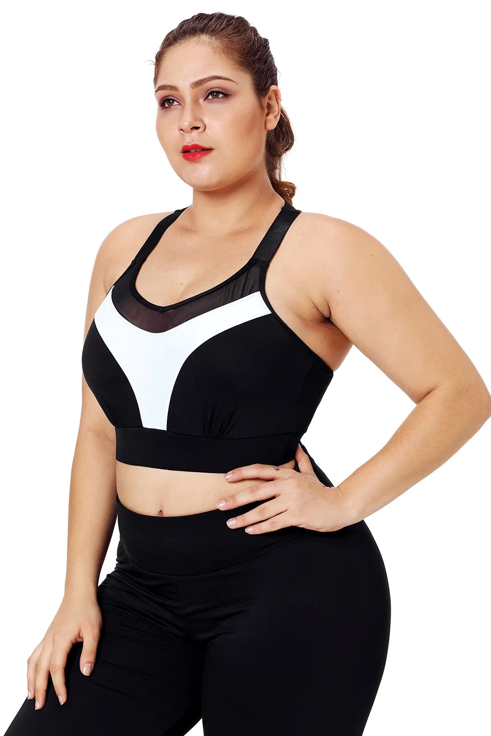 White Accent Mesh Strap Yoga Bra for Women