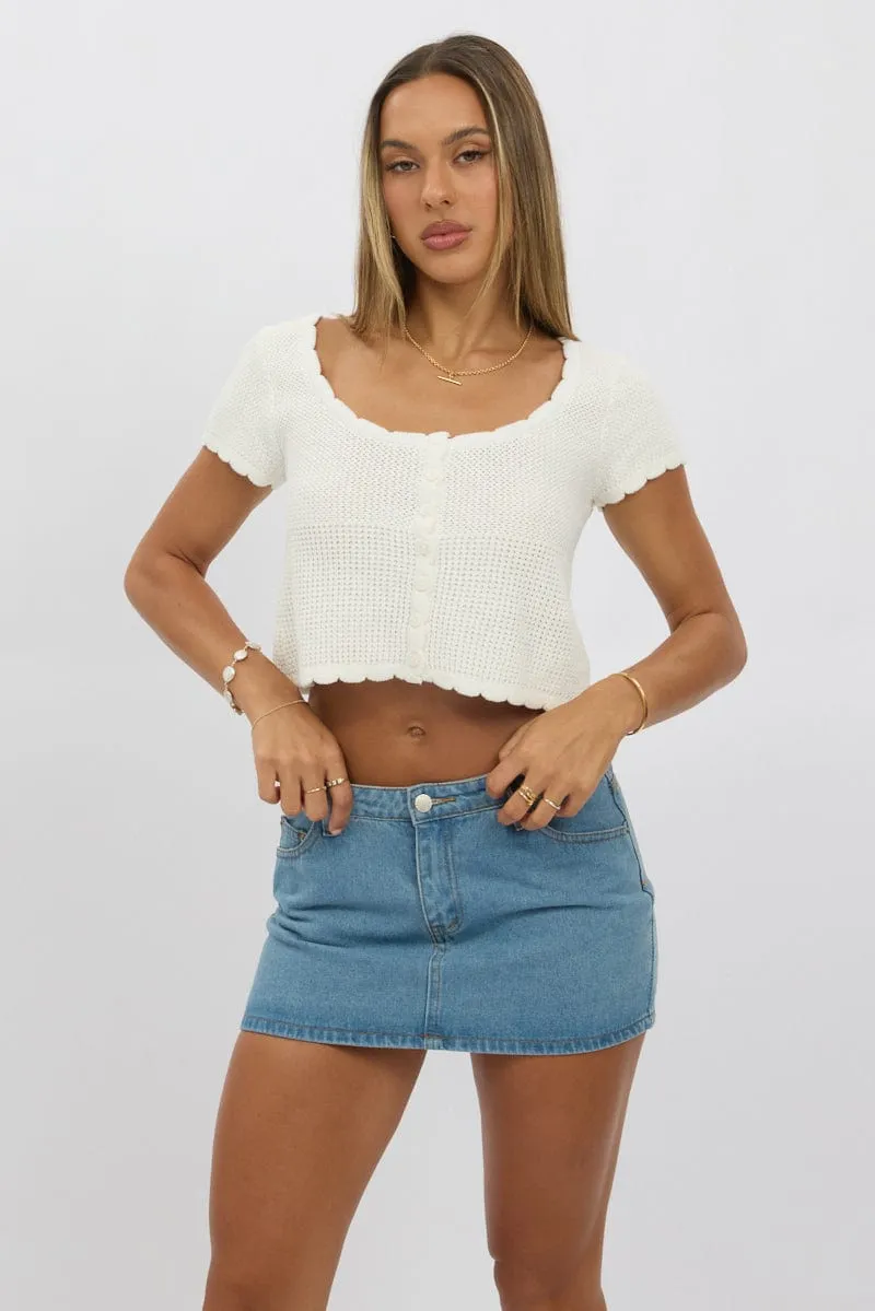 White Crochet Knit Cardigan Short Sleeve