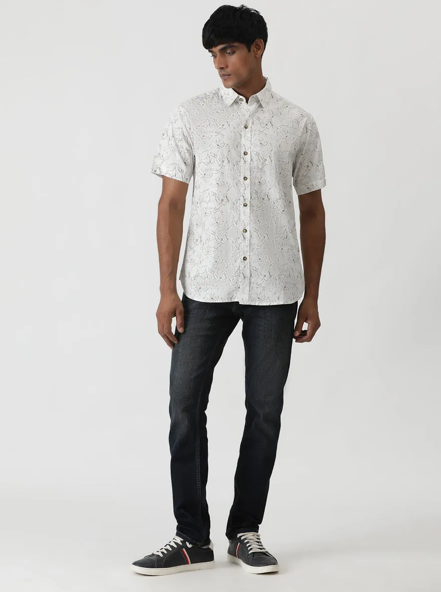 White Printed Slim Fit Casual Shirt | Greenfibre