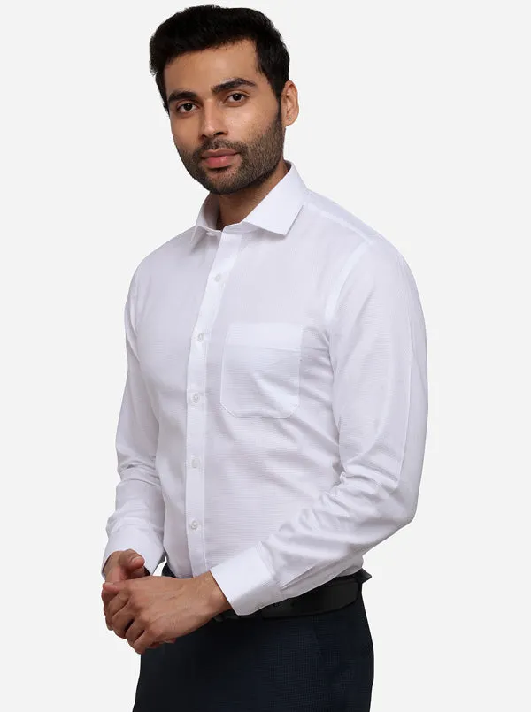 White Printed Slim Fit Formal Shirt | Greenfibre