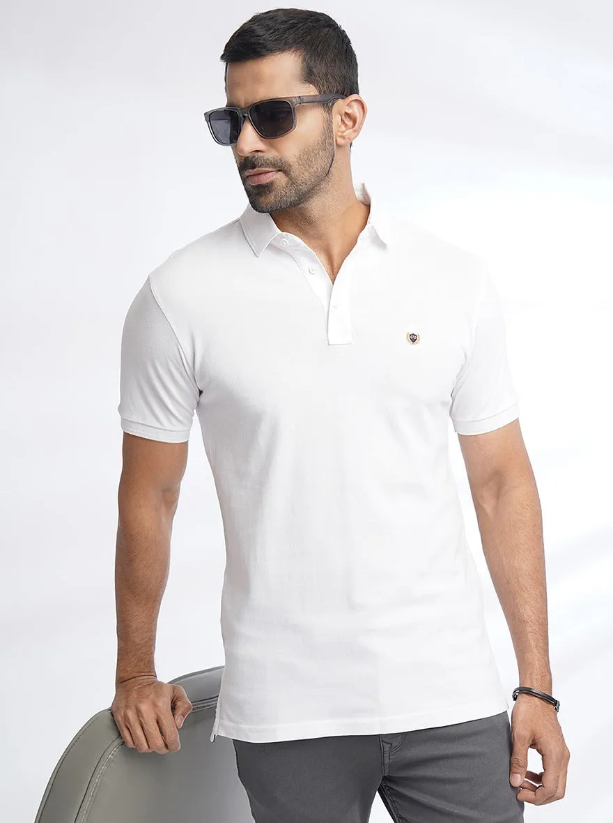 White Solid Slim Fit Polo T-Shirt | JadeBlue