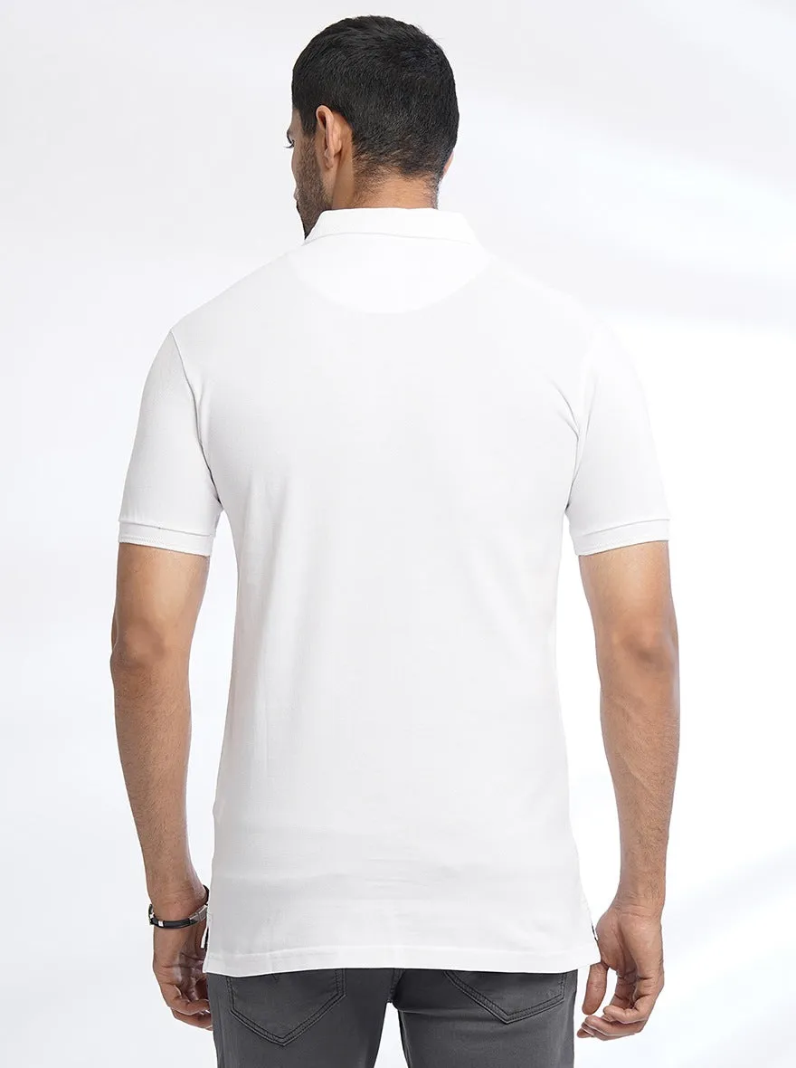 White Solid Slim Fit Polo T-Shirt | JadeBlue