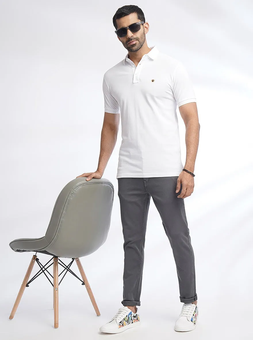 White Solid Slim Fit Polo T-Shirt | JadeBlue