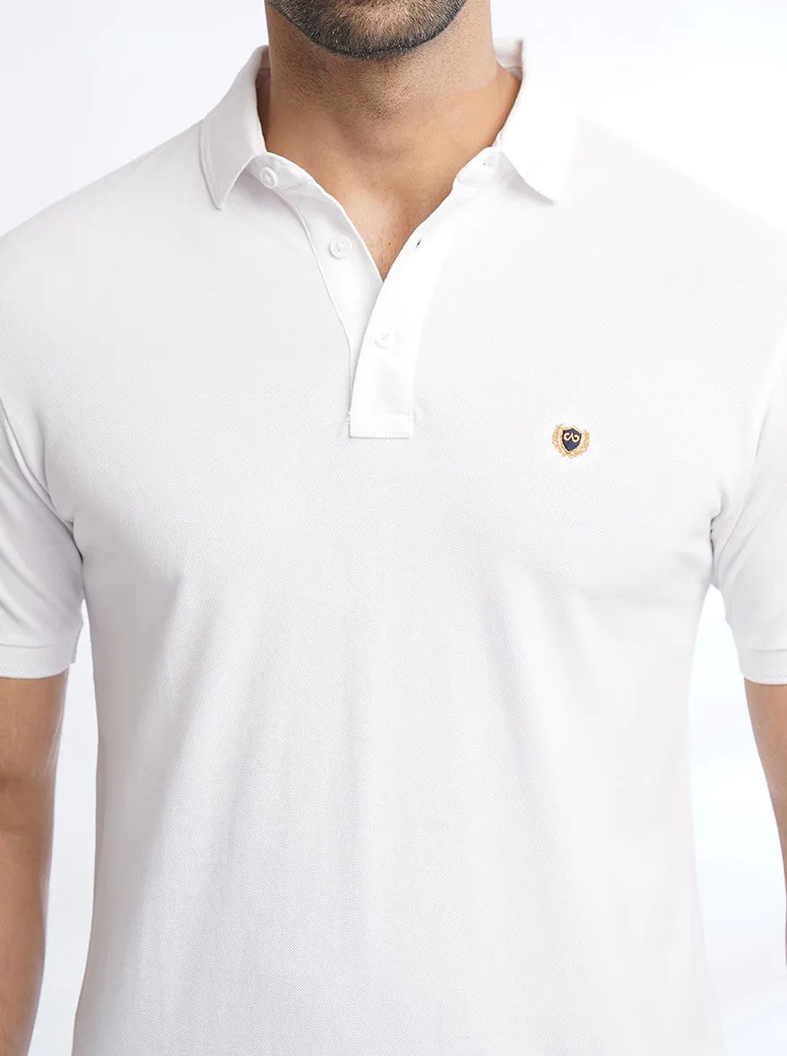 White Solid Slim Fit Polo T-Shirt | JadeBlue