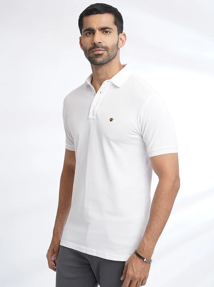White Solid Slim Fit Polo T-Shirt | JadeBlue
