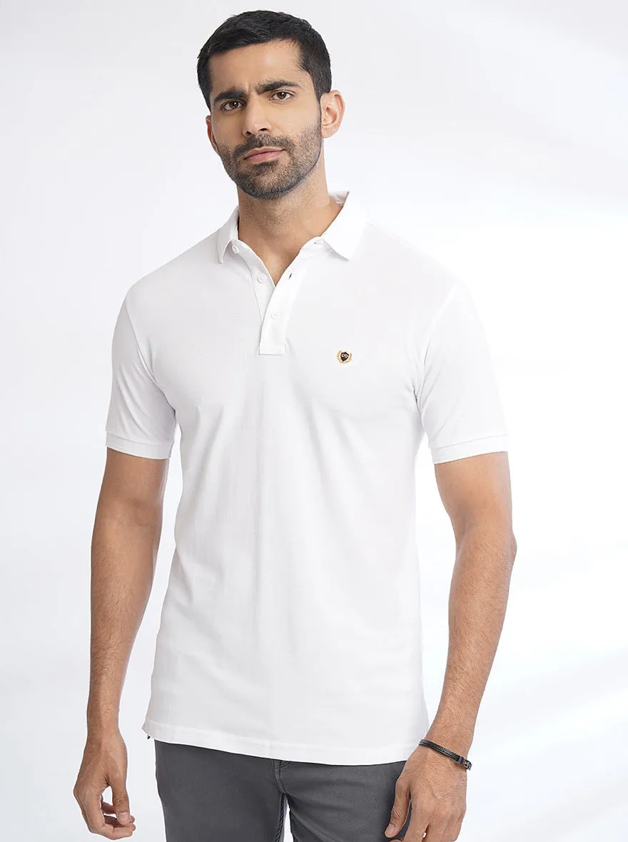 White Solid Slim Fit Polo T-Shirt | JadeBlue