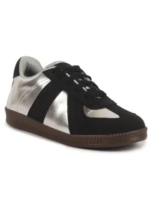 Women Black Embellished Classic Lace-Up Casual Shoes|Memory Cushioned Comfortable Sneakers