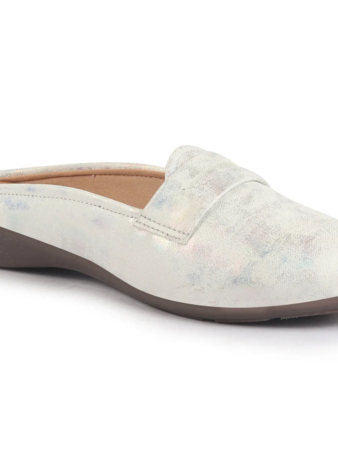 Women Party Wedge Mules Gilltery Shiny Backopen Loafers Travel Friendly Slip On Shoes Ethnic Sandals