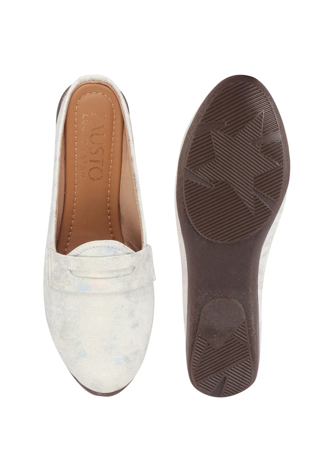 Women Party Wedge Mules Gilltery Shiny Backopen Loafers Travel Friendly Slip On Shoes Ethnic Sandals