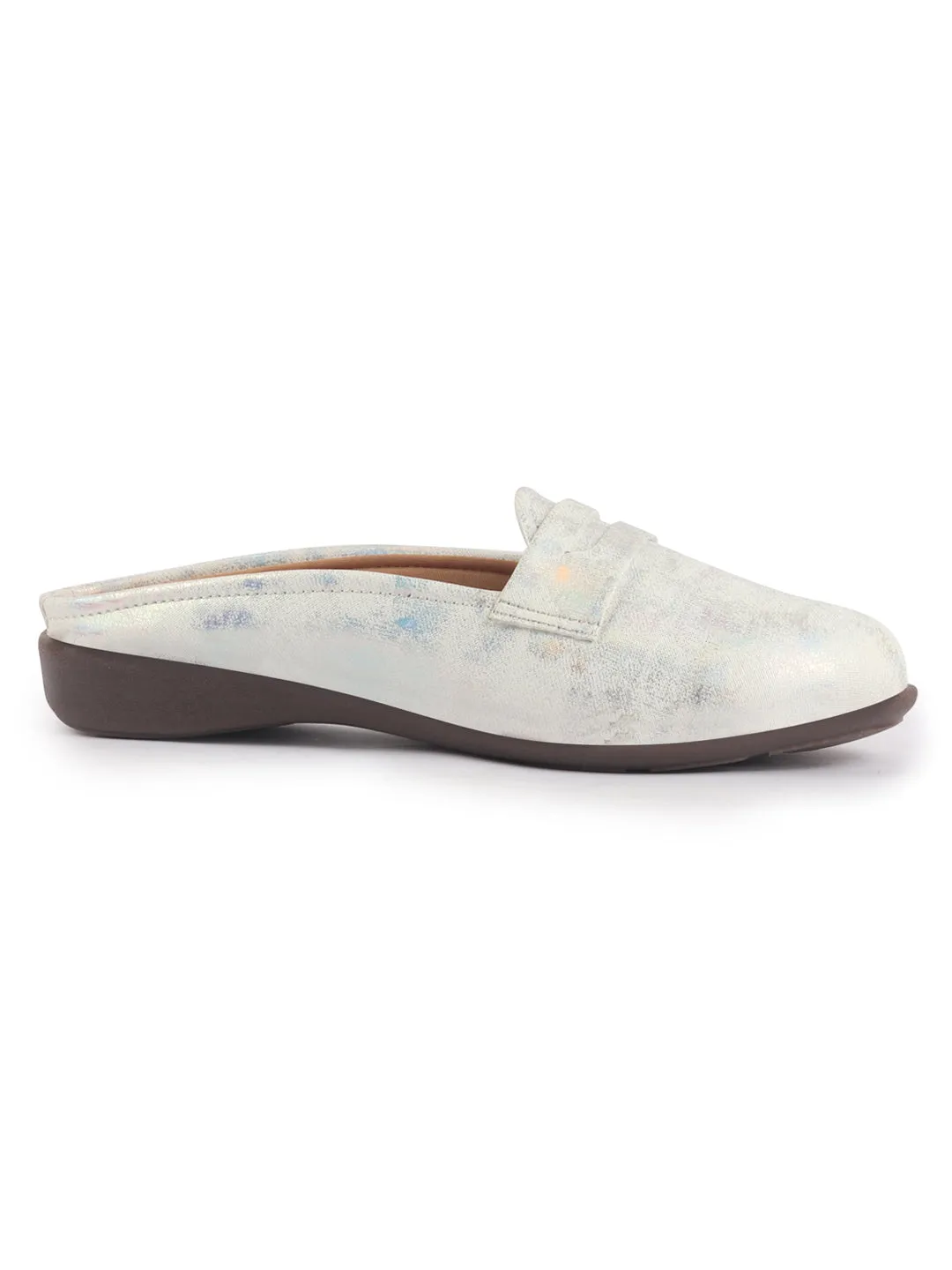 Women Party Wedge Mules Gilltery Shiny Backopen Loafers Travel Friendly Slip On Shoes Ethnic Sandals