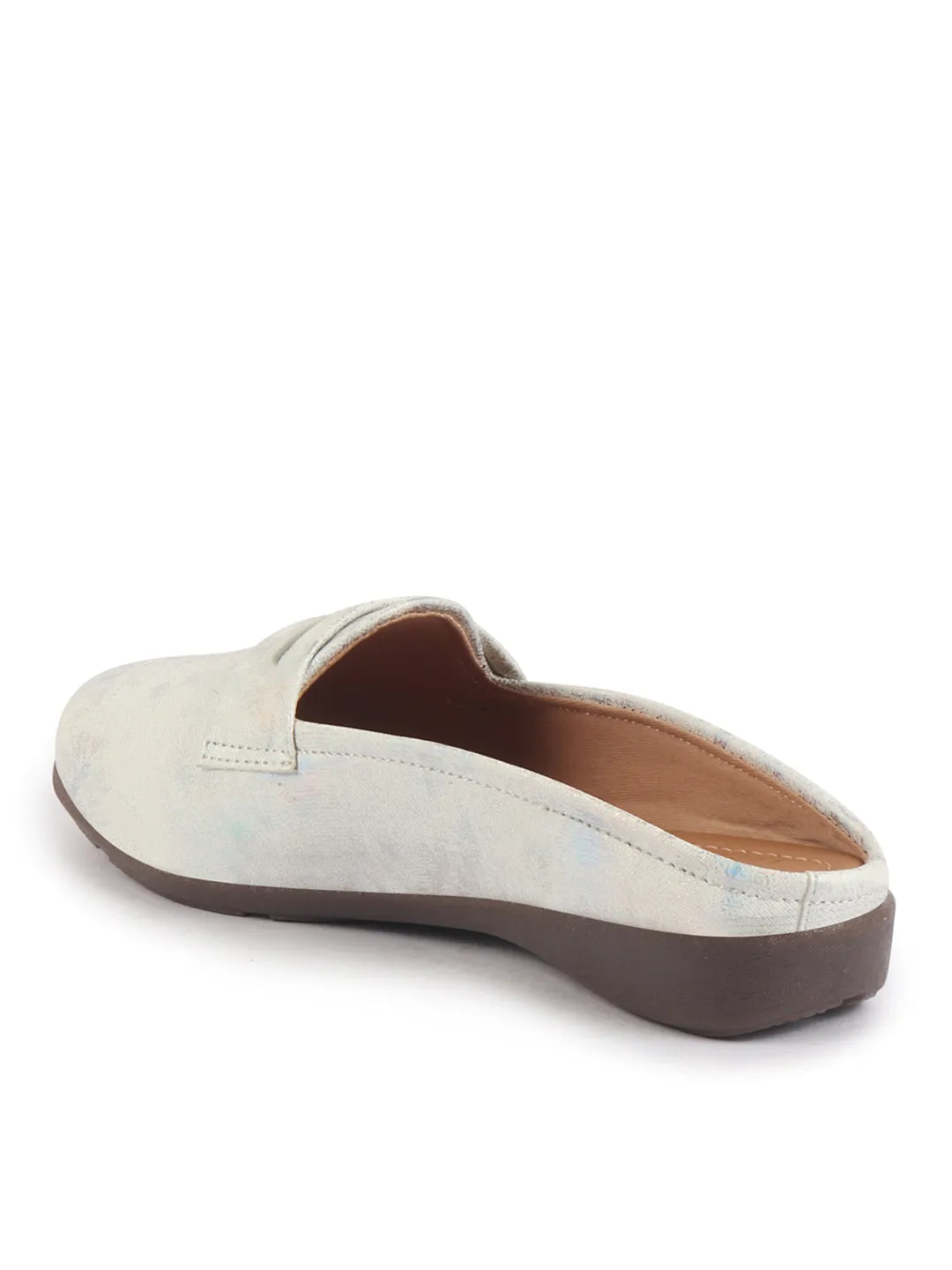 Women Party Wedge Mules Gilltery Shiny Backopen Loafers Travel Friendly Slip On Shoes Ethnic Sandals