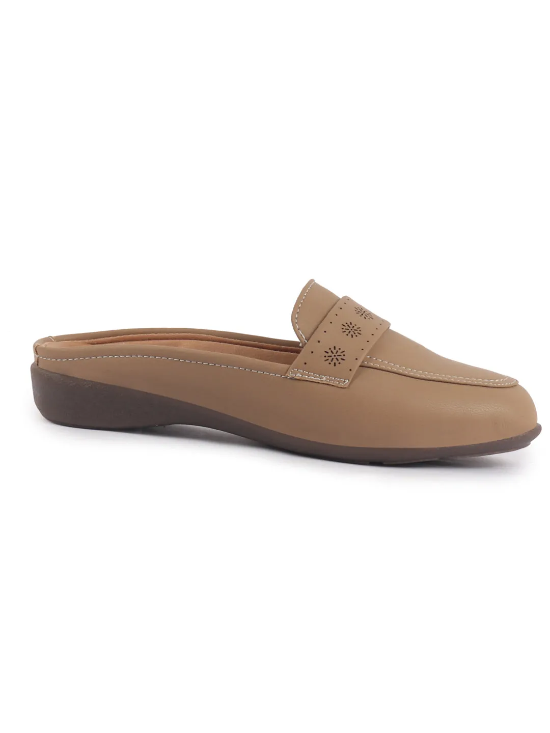 Women Perforated Strap Mule Wedge Formal Moccasin Casual Slip On Backopen Loafers Work Office Wear Shoes