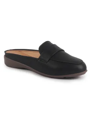 Women Perforated Strap Mule Wedge Formal Moccasin Casual Slip On Backopen Loafers Work Office Wear Shoes