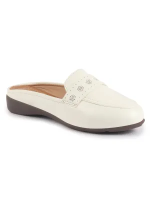 Women Perforated Strap Mule Wedge Formal Moccasin Casual Slip On Backopen Loafers Work Office Wear Shoes