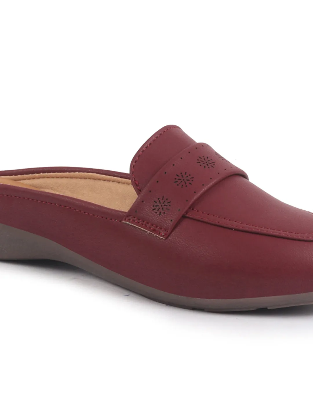 Women Perforated Strap Mule Wedge Formal Moccasin Casual Slip On Backopen Loafers Work Office Wear Shoes