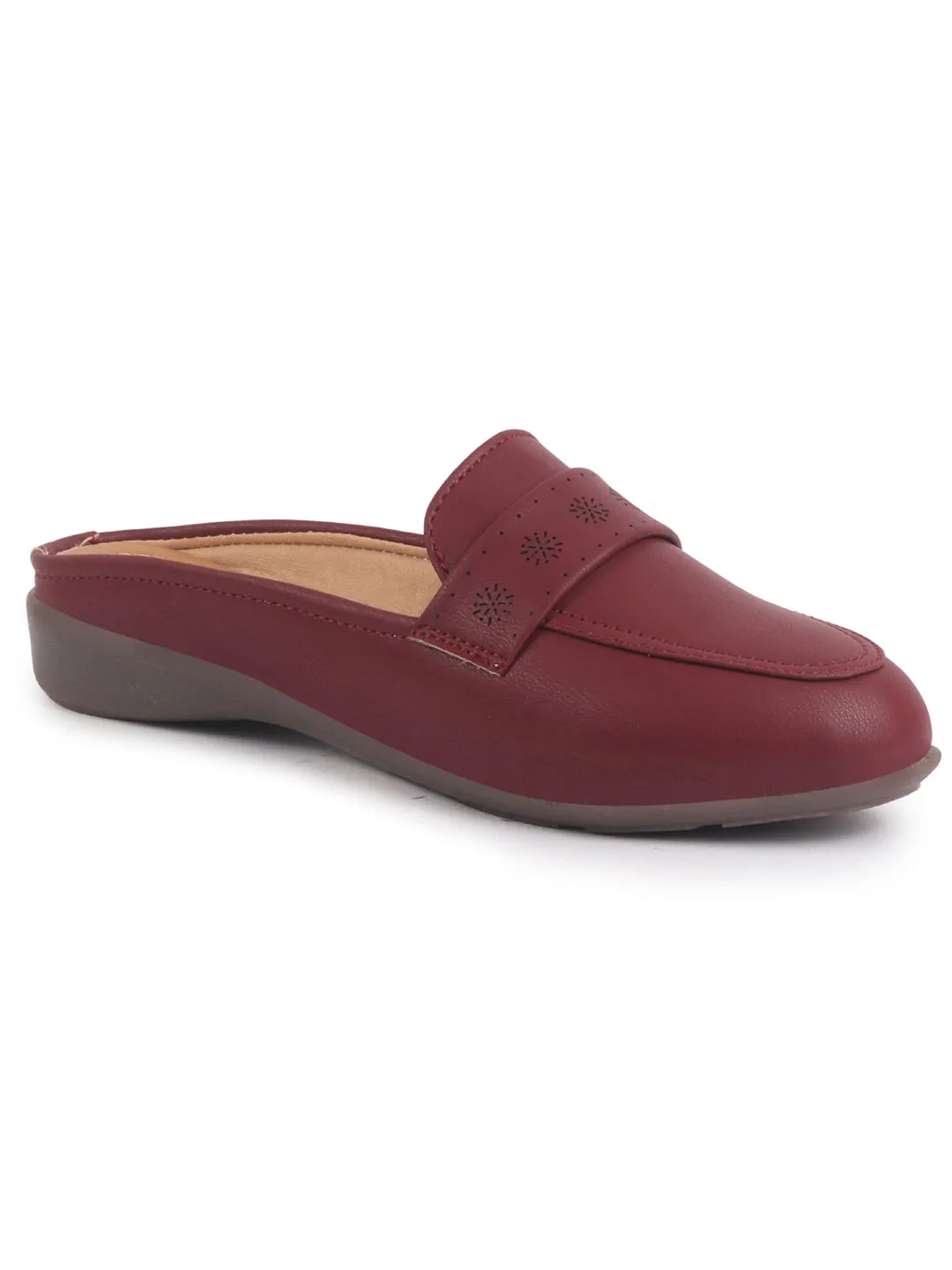 Women Perforated Strap Mule Wedge Formal Moccasin Casual Slip On Backopen Loafers Work Office Wear Shoes