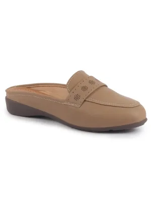 Women Perforated Strap Mule Wedge Formal Moccasin Casual Slip On Backopen Loafers Work Office Wear Shoes