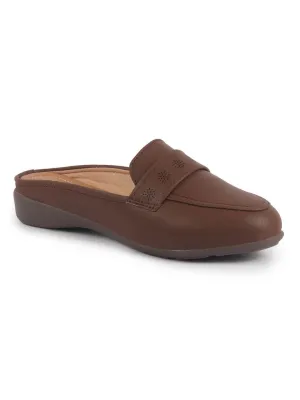 Women Perforated Strap Mule Wedge Formal Moccasin Casual Slip On Backopen Loafers Work Office Wear Shoes