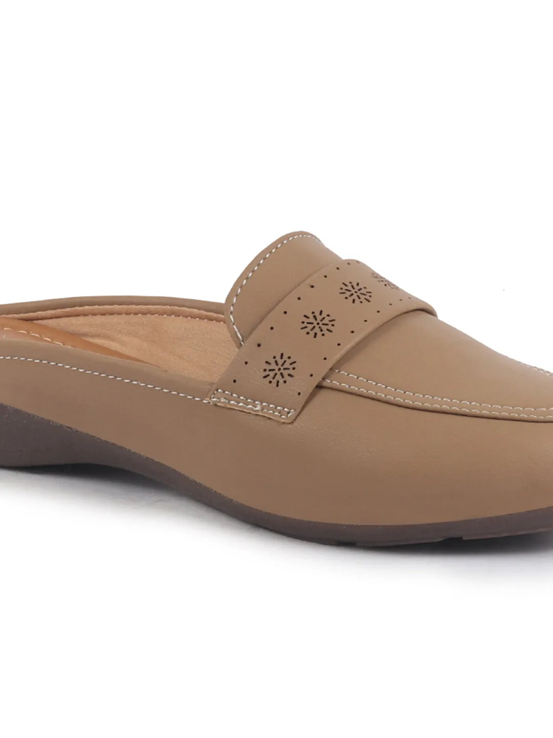 Women Perforated Strap Mule Wedge Formal Moccasin Casual Slip On Backopen Loafers Work Office Wear Shoes