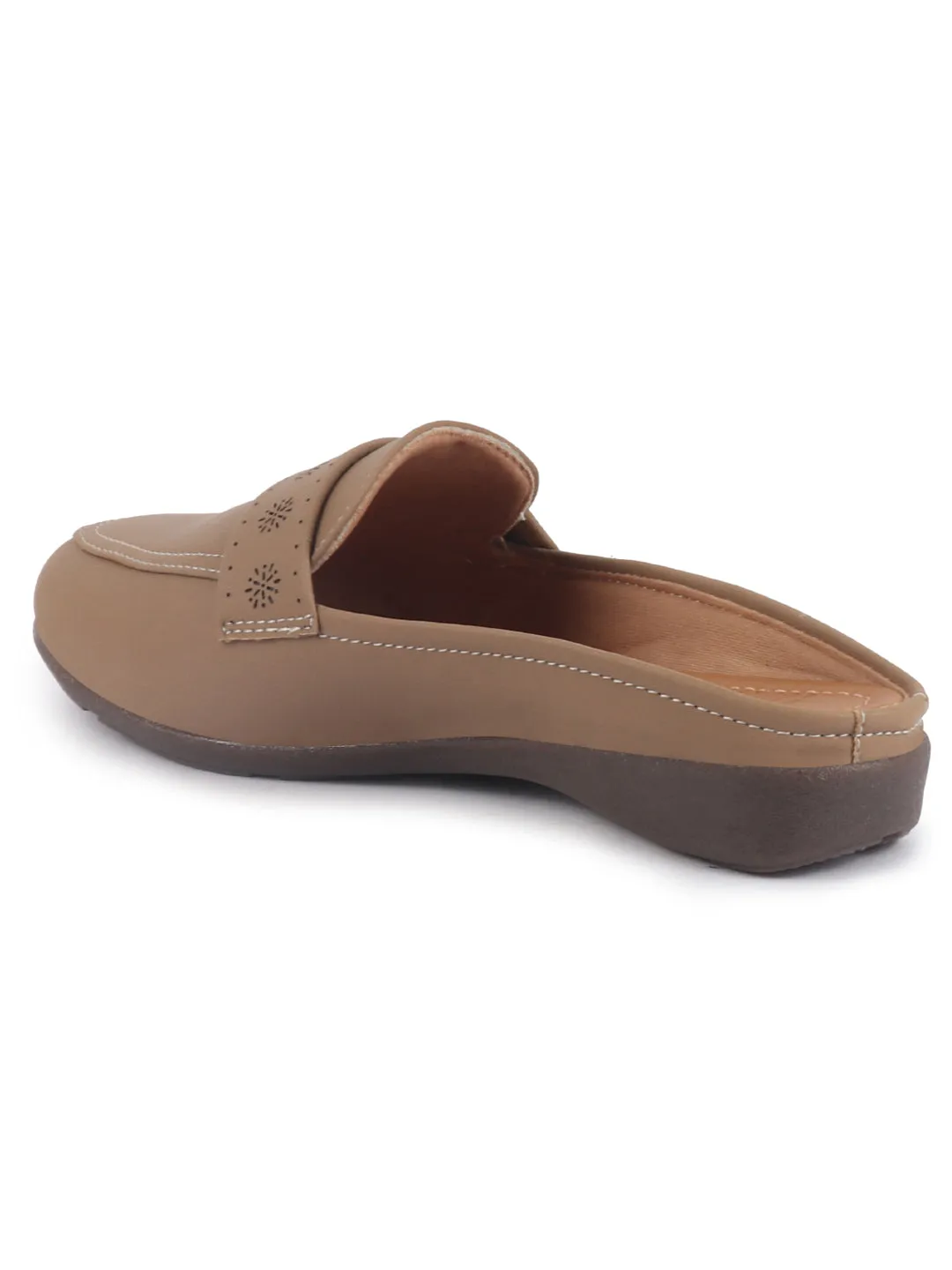 Women Perforated Strap Mule Wedge Formal Moccasin Casual Slip On Backopen Loafers Work Office Wear Shoes