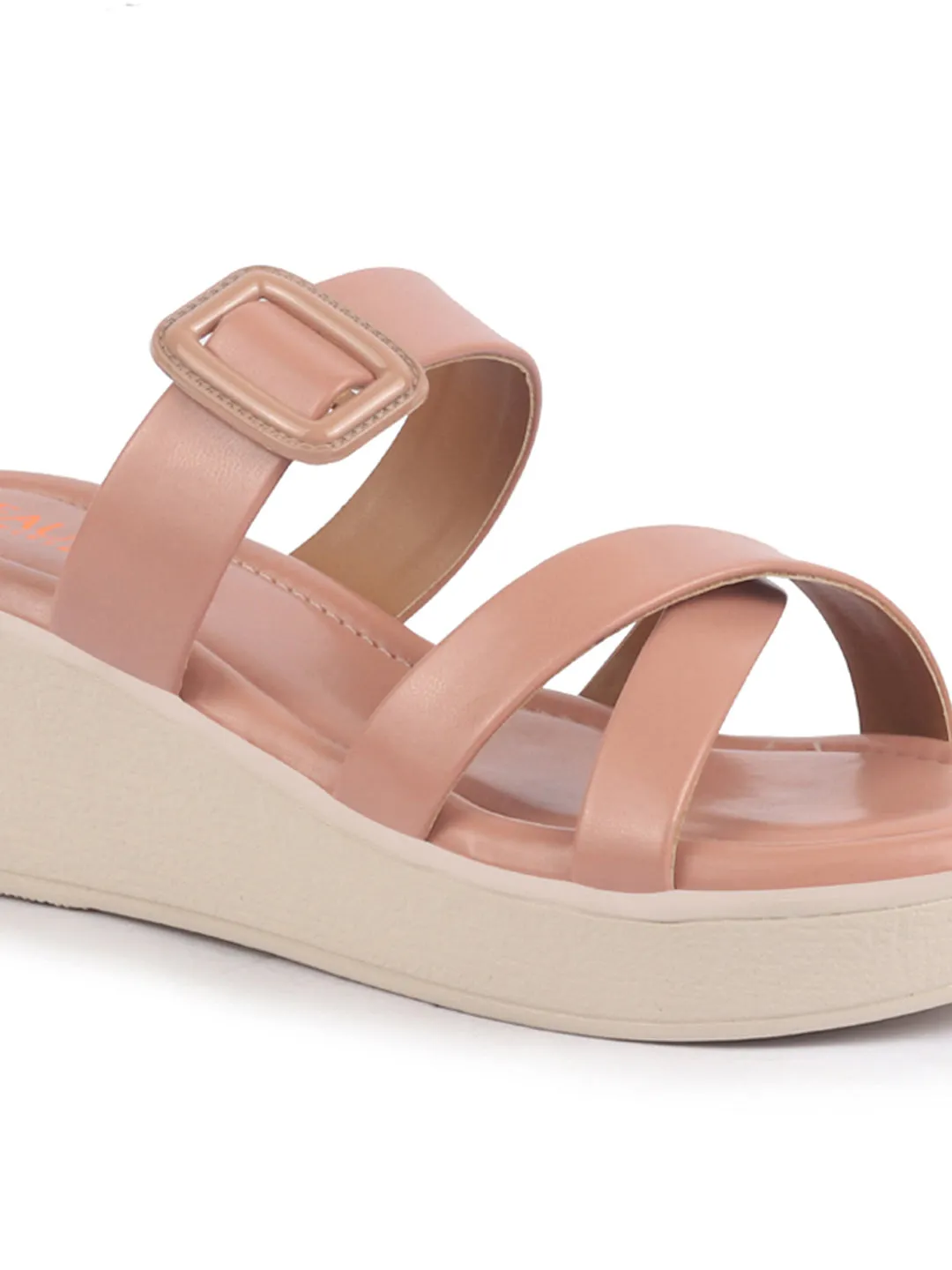 Women Platform Wedge Heel Open Toe Sandals Height Enhancer Criss Cross Strap Slip-On Sandal